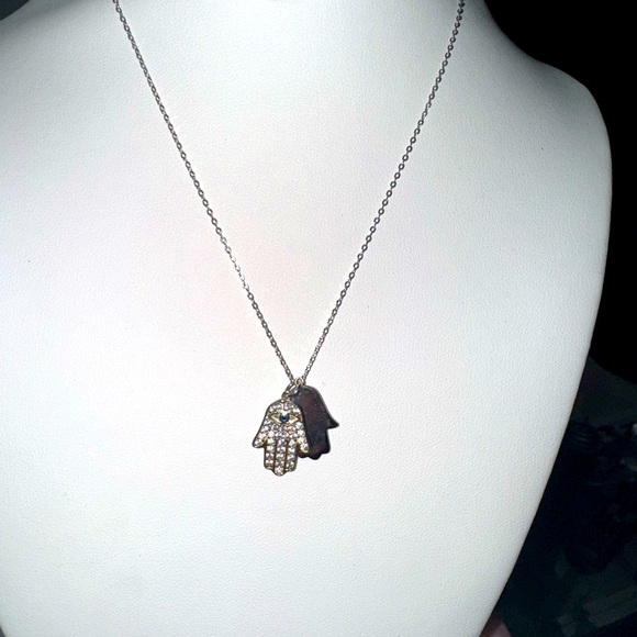 Stella Picciotto Sterling Silver Hamsa Hand Evil Eye Pendant Necklace - Picture 12 of 14